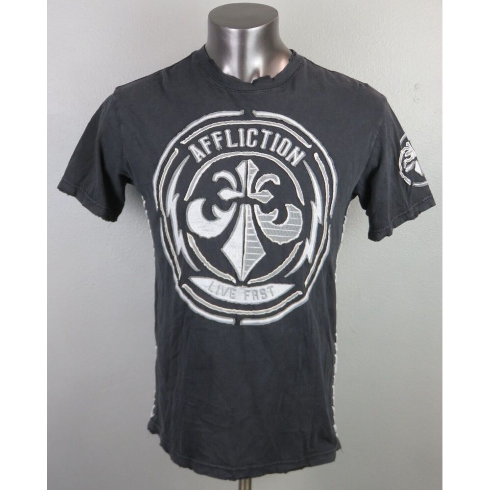 Vintage Mens Affliction Black White‎ Short Sleeve T Shirt Cotton USA Made Size M